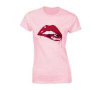 Crown Designs Red Lips Dripping Cool Premium Quality Fitted T-Shirt Top for Women and Teens - Pink / 8-10