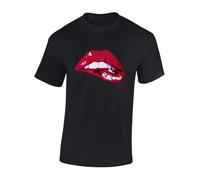 Crown Designs Red Lips Dripping Cool Premium Quality Regular Fit T-Shirt Top for Men and Teens - Black/M