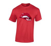 Crown Designs Red Lips Dripping Cool Premium Quality Regular Fit T-Shirt Top for Men and Teens - Red/M