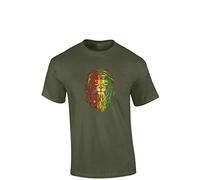 Crown Designs Reggae Lion Cool Novelty Premium Quality Regular Fit T-Shirt Top for Men and Teens - Military Green/XX-Large