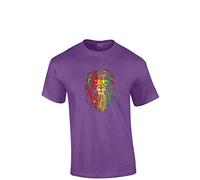Crown Designs Reggae Lion Cool Novelty Premium Quality Regular Fit T-Shirt Top for Men and Teens - Purple/X-Large