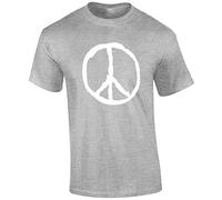 Crown Designs Retro Peace Sign Inspitational Words Premium Quality Regular Fit T-Shirt Top for Men and Teens - Sports Grey/Medium