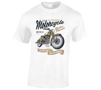 Crown Designs Retro Power Motorcycle Car Enthusiast Premium Quality Regular Fit T-Shirt Top for Men and Teens - White/XXL