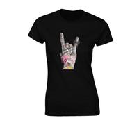 Crown Designs Rock Hand Banksy Street Artist Inspired Premium Quality Fitted T-Shirt Top for Women and Teens - Black / 12-14