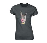 Crown Designs Rock Hand Banksy Street Artist Inspired Premium Quality Fitted T-Shirt Top for Women and Teens - Grey / 12-14