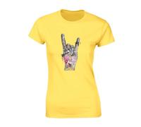 Crown Designs Rock Hand Banksy Street Artist Inspired Premium Quality Fitted T-Shirt Top for Women and Teens - Yellow / 12-14
