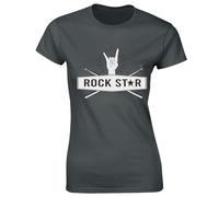 Crown Designs Rock Star Drumset Band Musician Gift Idea Top Present Premium Quality Fitted T-Shirt Top for Women and Teens - Grey / 6-8