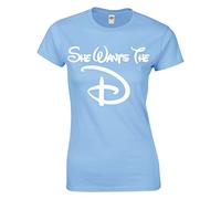 Crown Designs She Wants The D Funny Rude Humor Gifts for Women Fitted T-Shirts Tops - Light Blue/XXL - 14/16