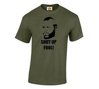 Crown Designs Shut Up Fool B. A. Baracus Silhouette Action TV Show Inspired for Men & Teenagers T-Shirts Tops - Military Green/3XL
