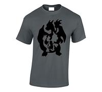 Crown Designs Silhouette Pocket Monsters Inspired for Men & Teenagers T-Shirts Tops - Charcoal/X-Large