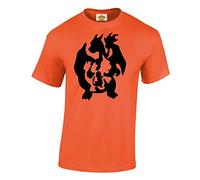 Crown Designs Silhouette Pocket Monsters Inspired for Men & Teenagers T-Shirts Tops - Orange/Large