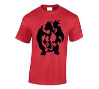 Crown Designs Silhouette Pocket Monsters Inspired for Men & Teenagers T-Shirts Tops - Red/Large