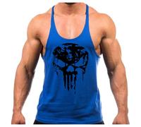 Crown Designs Skull Gym Bodybuilding Weight-Training Sports Stringer Vest Top with Y Back Racerback Fit for Men & Teens - Royal with Black Design/Medium
