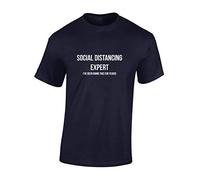 Crown Designs Social Distancing Expert Funny Premium Quality Regular Fit T-Shirt Top for Men and Teens - Navy/XXL