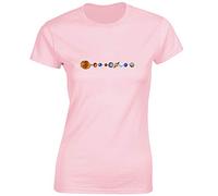 Crown Designs Solar System Cool Funky Geek Nerd Premium Quality Fitted T-Shirt Top for Women and Teens - Light Pink/XXL - 14/16