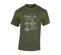 Crown Designs Spitfire Blueprint Cool Premium Quality Regular Fit T-Shirt Top for Men and Teens - Green/L