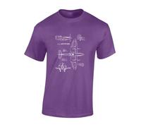 Crown Designs Spitfire Blueprint Cool Premium Quality Regular Fit T-Shirt Top for Men and Teens - Purple/4XL