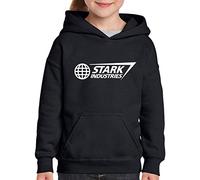 Crown Designs Stark Industries Super Hero Movie & Comic Book Fan Gift for Young Children Hooded Tops (Black/Ages 12-13 Years)