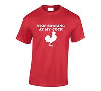 Crown Designs Stop Looking at My Cock Funny Rude Humor Gifts for Men T-Shirts Tops - Red/Medium