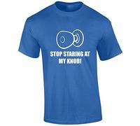 Crown Designs Stop Staring at My Knob Funny Rude Humor Premium Quality Regular Fit T-Shirt Top for Men and Teens - Royal/X-Large