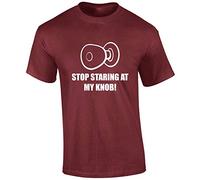 Crown Designs Stop Staring at My Knob Funny Rude Humor Premium Quality Regular Fit T-Shirt Top for Men and Teens