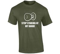 Crown Designs Stop Staring at My Knob Funny Rude Humor Premium Quality Regular Fit T-Shirt Top for Men and Teens
