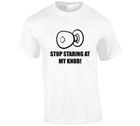 Crown Designs Stop Staring at My Knob Funny Rude Humor Premium Quality Regular Fit T-Shirt Top for Men and Teens