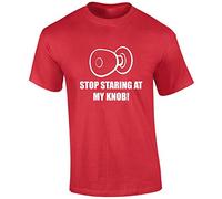 Crown Designs Stop Staring at My Knob Funny Rude Humor Premium Quality Regular Fit T-Shirt Top for Men and Teens - Red / 5X-Large
