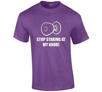 Crown Designs Stop Staring at My Knob Funny Rude Humor Premium Quality Regular Fit T-Shirt Top for Men and Teens