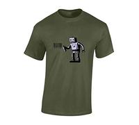 Crown Designs Tagging Robot Banksy Street Artist Inspired Premium Quality Regular Fit T-Shirt Top for Men and Teens - Military Green/3XL