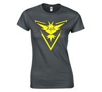 Crown Designs Team Instinct Emblem Motif Pocket Monsters Inspired Gift for Women & Teenagers Fitted T-Shirts Tops - Charcoal/XXL - 14/16