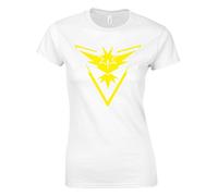Crown Designs Team Instinct Emblem Motif Pocket Monsters Inspired Gift for Women & Teenagers Fitted T-Shirts Tops - White/M - 8/10