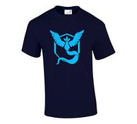 Crown Designs Team Mystic Blue Emblem Motif Pocket Monsters Inspired for Men & Teenagers T-Shirts Tops - Navy/Large
