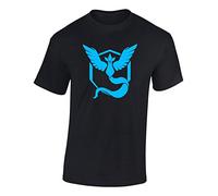 Crown Designs Team Mystic Blue Emblem Motif Pocket Monsters Inspired for Men & Teenagers T-Shirts Tops - Black/X-Large