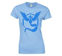 Crown Designs Team Mystic Blue Emblem Motif Pocket Monsters Inspired Gift for Women & Teenagers Fitted T-Shirts Tops - Light Blue/L - 10/12