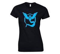 Crown Designs Team Mystic Blue Emblem Motif Pocket Monsters Inspired Gift for Women & Teenagers Fitted T-Shirts Tops - Black/M - 8/10