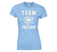 Crown Designs Team Sheldon Atom Symbol Comedy TV Show Inspired Gift for Women & Teenagers Fitted T-Shirts Tops - Light Blue/L - 10/12