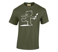 Crown Designs Teddy Bear Banksy Style Novelty Gifts for Men & Teenagers T-Shirts Tops - Military Green/Small