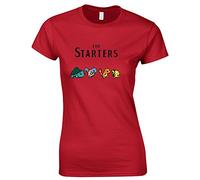 Crown Designs The Starters Abbey Road Beatles Album Style Pocket Monsters Inspired Gift for Women & Teenagers Fitted T-Shirts Tops - Red/XL - 12/14