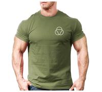 Crown Designs Thor Symbol Left Chest Bodybuilding Weight-Training Sports Tapered Fit Top for Men and Teens - Military Green White Design/L
