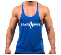 Crown Designs Train Hard Or Go to Hell Bodybuilding Weight-training Sports Stringer Vest Top with Y Back Racerback Fit for Men & Teens - Royal with White Design/X-Large