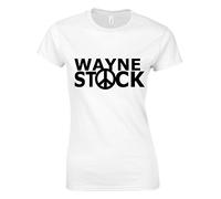 Crown Designs Wayne Stock Comedy Movie Film Inspired Gift for Women & Teenagers Fitted T-Shirts Tops - White/L - 10/12