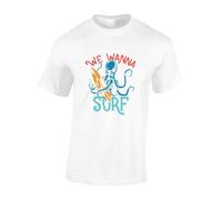 Crown Designs We Wanna Surf Cool Premium Quality Regular Fit T-Shirt Top for Men and Teens - White/L