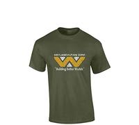 Crown Designs Weyland Yutani Vintage Sci Fi Movie Film Inspired Premium Quality Regular Fit T-Shirt Top for Men and Teens - Military Green/Large