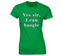 Crown Designs Yes Sir I Can Boogie Music Fan Premium Quality Fitted T-Shirt Top for Women and Teens - Green / 12-14
