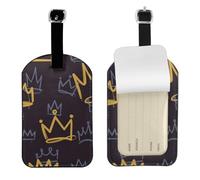 Crown Doodle,Luggage Tags Pu Leather Name Tag Travel Suitcase Identifier ID Tags Durable Baggage Label 2 pcs