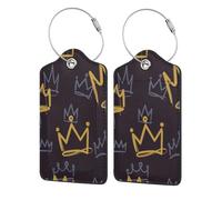 Crown Doodle,Luggage Tags Pu Leather Name Tag Travel Suitcase Identifier ID Tags Durable Luggage Label 2 pcs