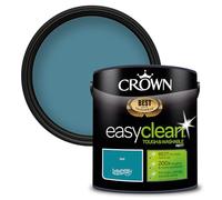 Crown EASYCLEAN Teal Matt Emulsion Wall Paint - Washable 2.5L | Stain resistant Teal 200x tougher. Wipeable on walls, ceilings, wood & metal. Ideal for hallways & kids' rooms. Low VOC