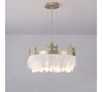 Crown Feather Chandelier Ceiling Pendant Light Fixture,Romantic Warm Dimmable Ceiling Lamp for Girls Kids Couples-Gold M 17.7"x11"