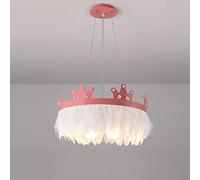 Crown Feather Chandelier Ceiling Pendant Light Fixture,Romantic Warm Dimmable Ceiling Lamp for Girls Kids Couples-Pink M 17.7"x11"